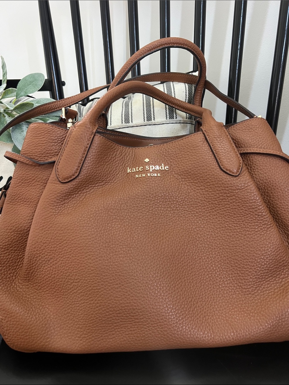 kate spade Dumpling Large Brown Pebbled Leather Satchel with Top Handles - Picture 3 of 7